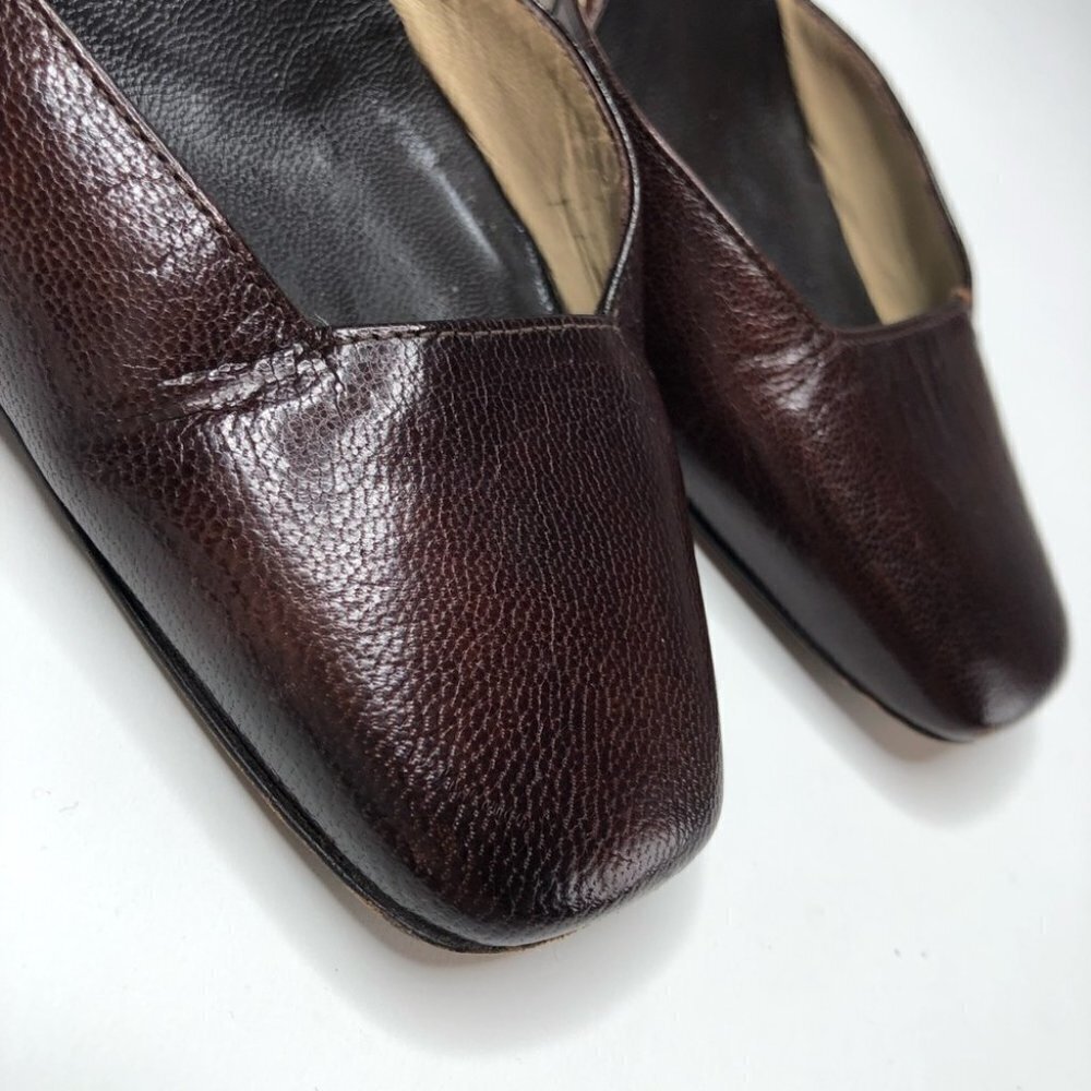 VINTAGE Gucci Leather Chocolate Brown Square Toe Slingback Designer Luxe Heels - Picture 6 of 16